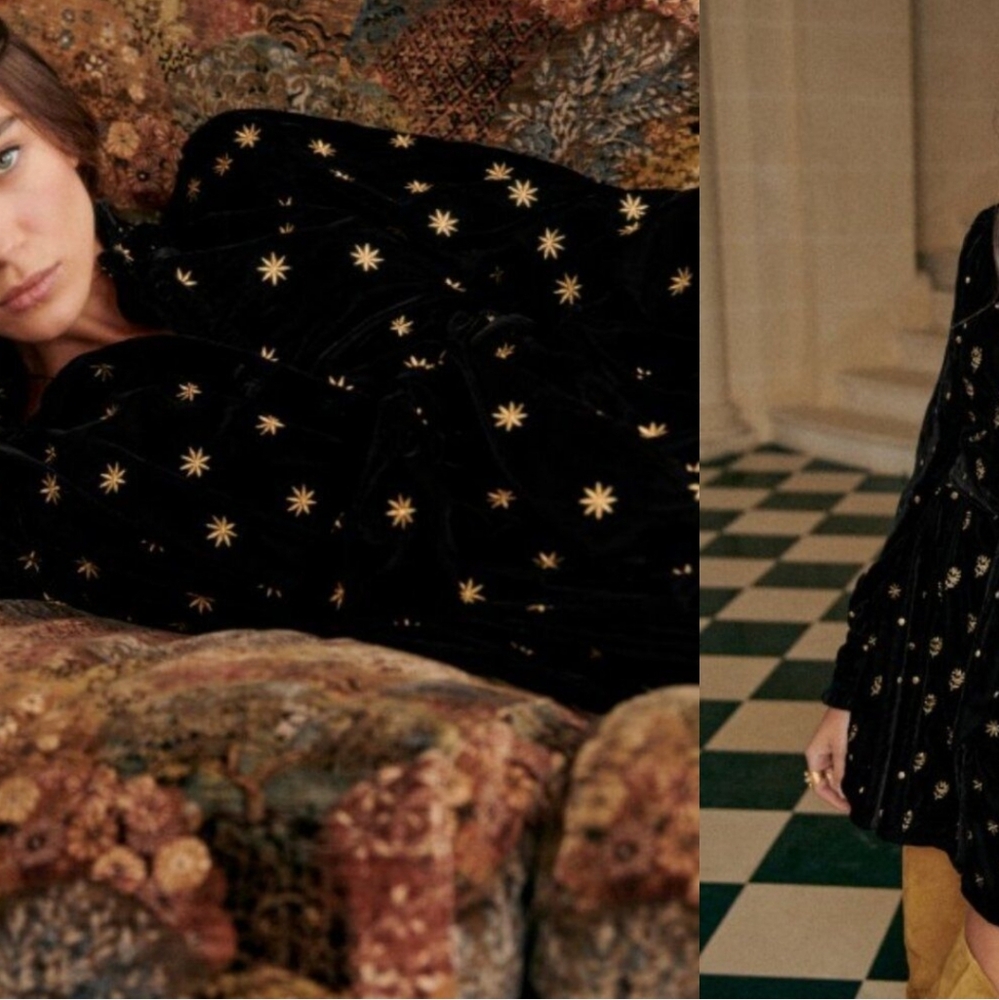 Sezane Black Velvet Dress with Gold Accents - Picture 6 of 8